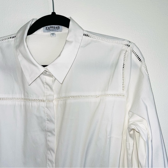 Express Ultimate Essential Shirt Straight Fit Button Down in White Large Women’s - Picture 3 of 10
